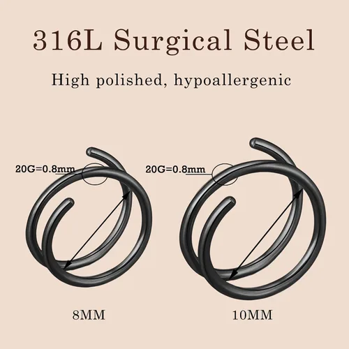 Vista 4 de 2 Pairs Double Hoop Earrings, Gold Cartilage Earrings for Women, Small Silver Helix Piercing Jewelry,Spiral Nose Ring Tiny Twist Earrings as Gift