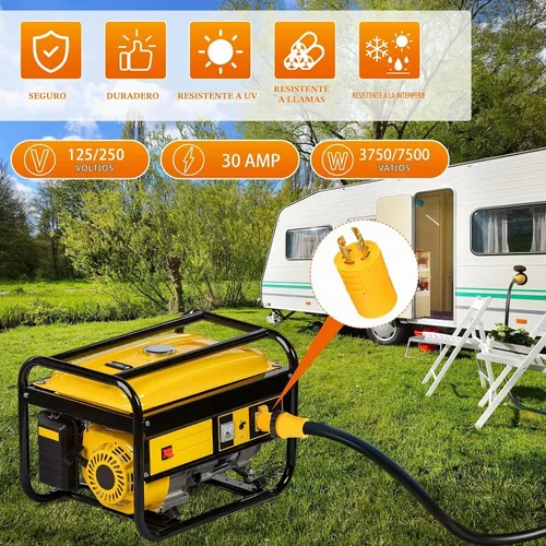 Vista 4 de Kanayu NEMA L14-30P a TT-30R Adaptador generador RV de 30 amperios Amarillo