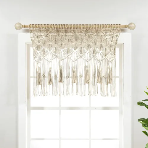 Vista 8 de Lush Decor Cenefa de algodón con borlas de macramé bohemio/cortina de cocina/decoración de pared, 30 pulgadas de largo x 40 pulgadas de ancho, gris