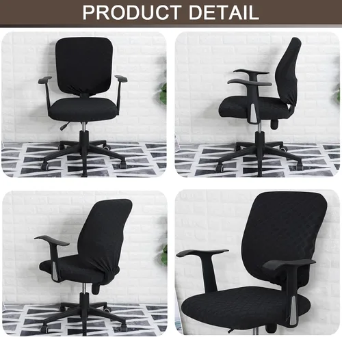 Vista 4 de Funda para silla de oficina, fundas universales giratorias para silla de computadora, protector elástico extraíble para silla de computadora