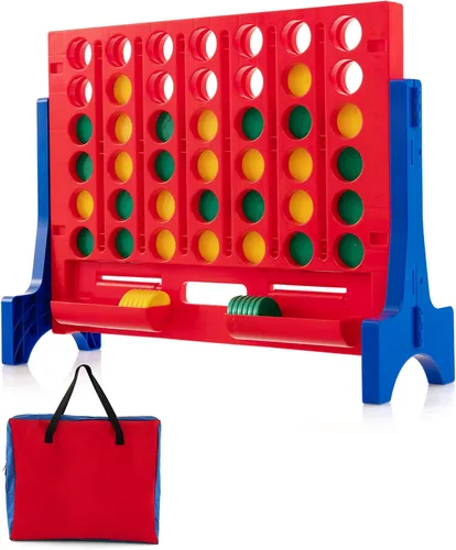 Vista 10 de COSTWAY - Juego gigante de 4 en línea con bolsa de transporte de almacenamiento, juego Jumbo de 4 en fila con ajedrez, deslizador de liberación