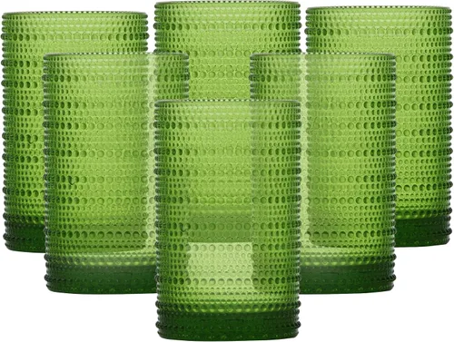 Vista 14 de Fortessa Jupiter - Vaso de vidrio con cuentas y diseño de clavos, 10 onzas, doble estilo antiguo (juego de 6), ámbar