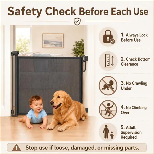 Vista 8 de SPACEANY Puerta retráctil de seguridad para bebés o puerta de malla para perros, puerta retráctil de malla portátil duradera, fácil de usar
