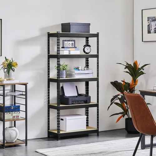 Vista 6 de Topeakmart Estantes utilitarios de 5 niveles, estantes de almacenamiento de metal, estanterías ajustables, montaje sin tornillos, estantes de Negro
