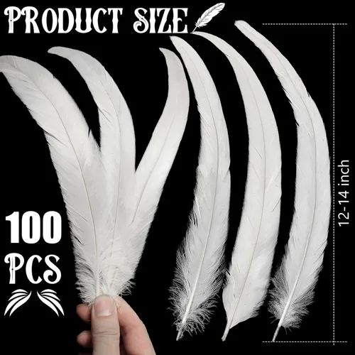Vista 2 de Yuxung 100 plumas largas de cola de gallo natural a granel 12-14 pulgadas Blanco