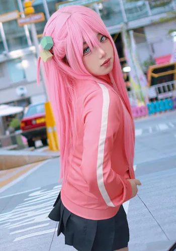 Vista 3 de C-ZOFEK Gotou Hitori Peluca larga recta rosa Cosplay (rosa)