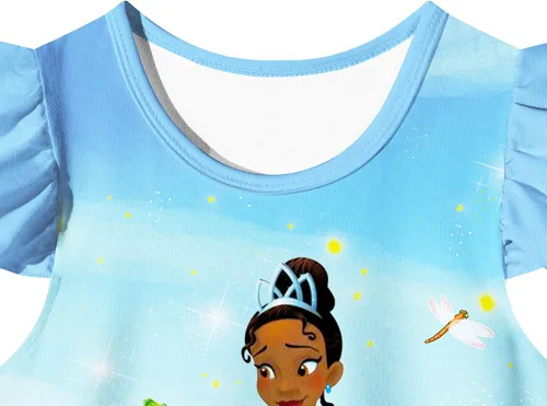 Vista 3 de Vestido de princesa para niñas pequeñas, vestido casual con estampado de dibujos animados
