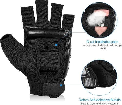 Vista 4 de Xinluying Saco de boxeo Taekwondo Karate Guantes para Sparring artes marciales Boxeo Entrenamiento sin dedos Mujeres Niños Negro