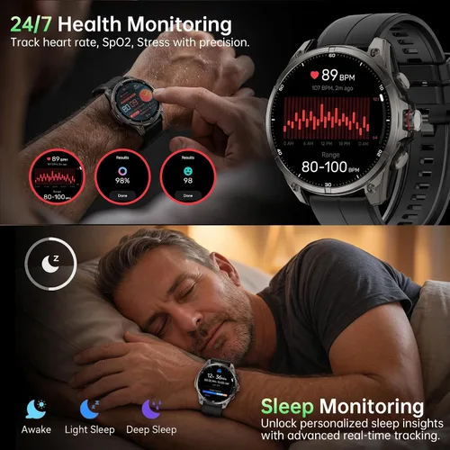 Vista 6 de SOUYIE Reloj inteligente GPS para hombres, pantalla AMOLED de 1.43 pulgadas Negro