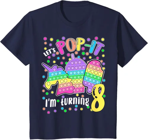 Vista 54 de Let's Pop-it I'm turning 8 Colorful 8th Birthday - Camiseta para niña, Negro