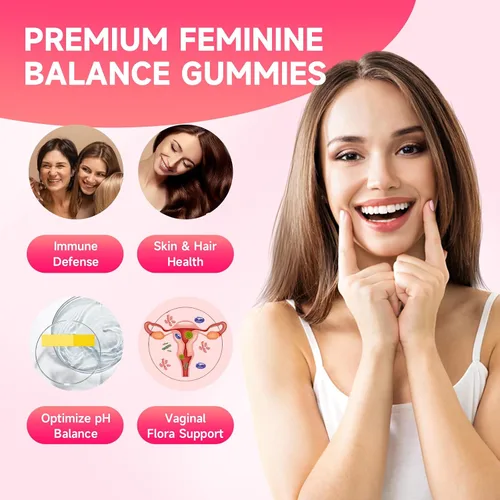 Vista 4 de Gomitas de equilibrio femenino para mujer, gomitas premium de equilibrio femenino que apoyan el equilibrio del pH y la salud vaginal, veganas, sin