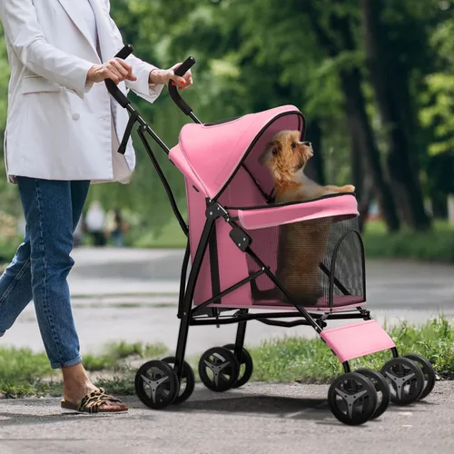 Vista 15 de Cochecito para mascotas para perros y gatos pequeños, 10-22 libras, almacenamiento trasero, negro