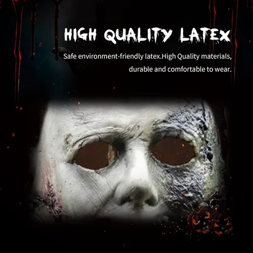 Vista 3 de Michael Myers - Máscara original de miedo para adultos máscara de látex de Halloween 2021 para cosplay graduación disfraz de Michael Myers 2021-negro