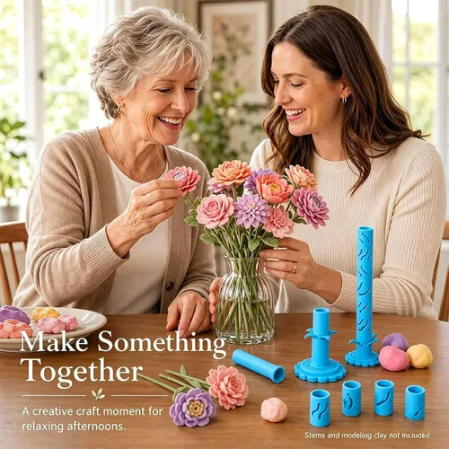 Vista 7 de Promted Flower Modular Clay Bloom Maker con 9 mangas moldeadoras Azul