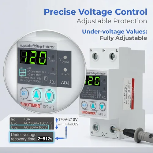 Vista 4 de Interruptor inteligente, protector de corte de bajo voltaje ajustable de 120 V CA, protector de voltaje sobre y debajo del voltaje, estabilizador