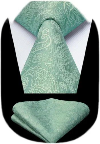 Vista 110 de HISDERN Corbatas para hombre, corbata de cachemira y bolsillo cuadrado tejido clásico floral para hombre, corbata de fiesta de boda