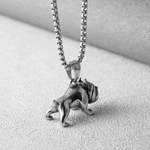 Vista 4 de Collar con encanto de bulldog inglés, colgante de acero inoxidable de bulldog 3D