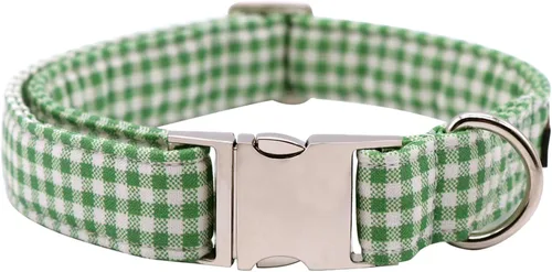 Vista 12 de Collar para perro Lionet Paws Boy, cómodo, ajustable, lindo collar a cuadros azules con hebilla de metal para cachorros machos y gatos, XS, cuello