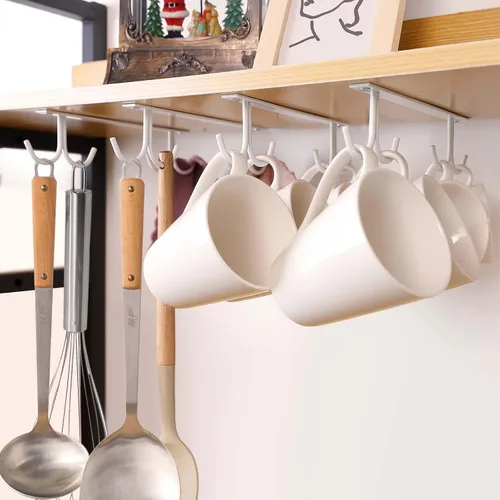 Vista 5 de Soporte para tazas debajo del gabinete, ganchos para tazas debajo del estante, soporte para tazas de café, estante de almacenamiento para tazas