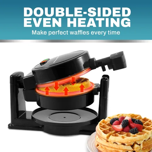 Vista 3 de Elite Gourmet EWM460 Máquina para Hacer Gofres Belgas Giratoria con Volteo Antiadherente, Gofres de 1.25 Pulgadas de Grosor, Hash Browns, Keto, Negro