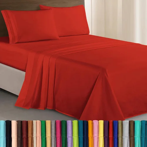 Vista 32 de Elegant Comfort Lujoso juego de sábanas de microfibra de alta calidad 1500 hoteleras bordadas de tres líneas más suaves de 4 piezas, resistente a
