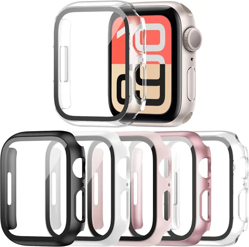 Vista 19 de Paquete de 14 fundas para Apple Watch Series 3 2 1 de 38 mm con protector de pantalla de vidrio templado, funda protectora totalmente rígida