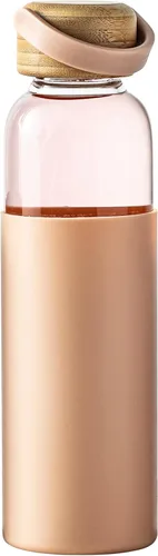 Vista 15 de Botella de agua de vidrio de borosilicato de 21 onzas con funda antideslizante y tapa a prueba de fugas - Botella de bebida reutilizable para 2