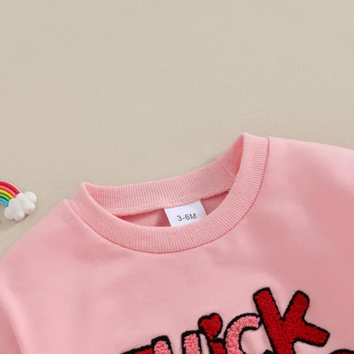 Vista 123 de SOLILOQUY Traje de manga larga con cuello redondo para el primer día de San Valentín para bebé niño y niña, mameluco de corazón de amor