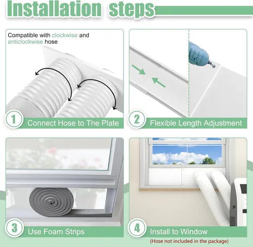 Vista 6 de Kit de sellado de ventana de aire acondicionado portátil de doble manguera, kit de ventilación de ventana ajustable de 5 pulgadas de diámetro