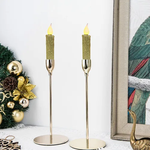Vista 3 de CVHOMEDECO. Velas LED sin llama con purpurina parpadeantes que funcionan con pilas, con temporizador para el hogar, boda, Halloween, decoración