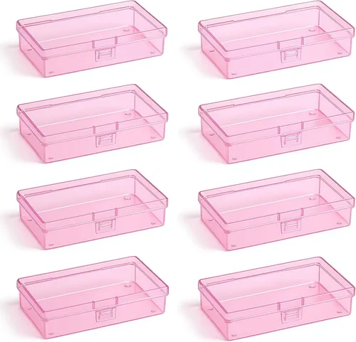 Vista 10 de 12 cajas de plástico rectangulares de plástico, contenedores organizadores vacíos con tapas con bisagras para objetos pequeños y otros proyectos