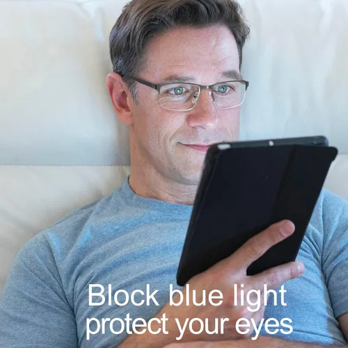 Vista 6 de EYECEDAR Paquete de 5 lentes de lectura para hombre, lentes de bloqueo de luz azul, gris plomizo, metal, medio marco, bisagras de resorte, lectores