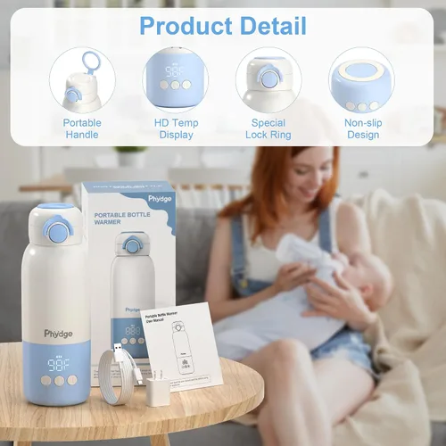 Vista 4 de Calentador de biberones portátil para viajes, calentador de leche de bebé sin cables de 12.5oz para llevar, para fórmula, leche materna, agua, 3