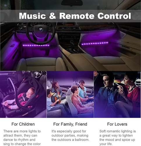Vista 6 de Luces LED para interiores de automóvil, luces LED controladoras para automóviles, kits de iluminación subterránea de música multicolor con control