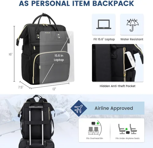 Vista 6 de Mochila para laptop LOVEVOOK para mujer, Negro, Mochilas Daypack
