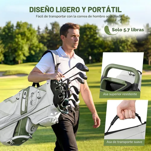 Vista 5 de Tangkula Bolsa de carrito de golf con divisores de longitud completa de 14 Verde y Blanco