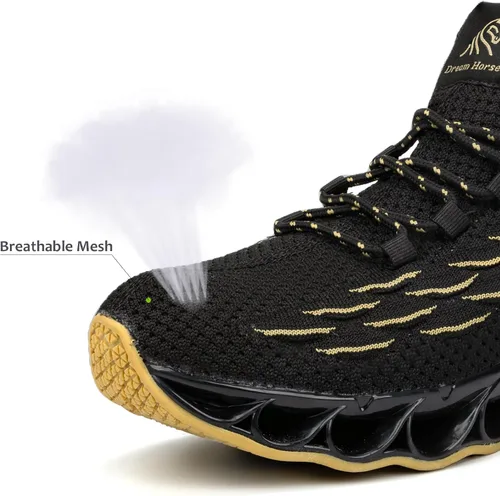 Vista 4 de Zapatos de trabajo ligeros para hombre, zapatos indestructibles con punta de acero, zapatos de seguridad de malla transpirable a la moda, zapatos