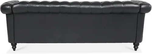 Vista 8 de 84.65" Scroll Arms Chesterfield Sofa PU Leather 3 Seater Couch with Soft Seating Cushions, Modern Style 3-seat Sofa for Living Room Office Apartment