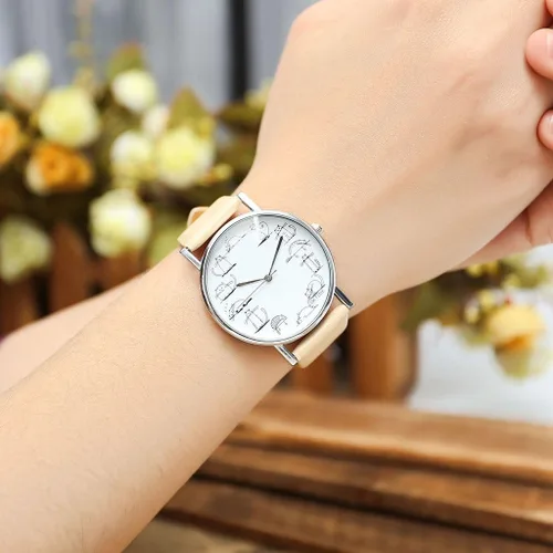 Vista 2 de Top Plaza Fashion - Reloj analógico de cuarzo para mujer, chapado en platino y mini gato, correa de piel sintética, tono dorado - verde menta
