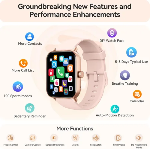 Vista 4 de Gydom Reloj inteligente para mujer y hombre, Android y iPhone, rosa + verde oscuro