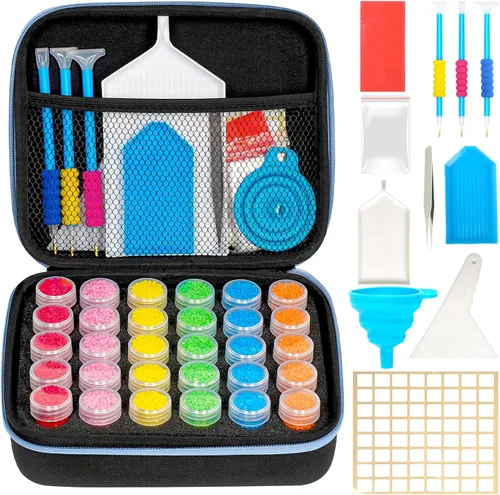Vista 8 de MoeeBtee Contenedores de almacenamiento de pintura de diamantes, 30 ranuras, accesorios de pintura de diamantes con herramientas para organizador