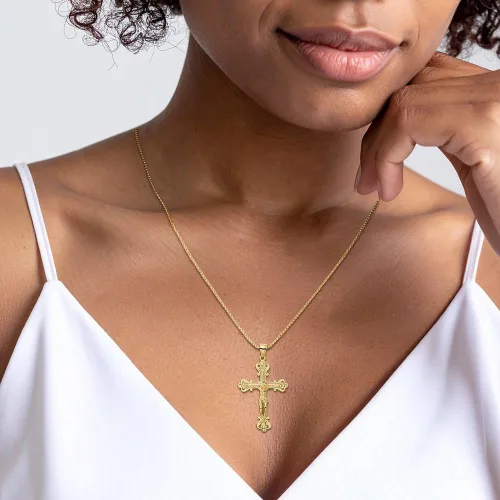 Vista 7 de IceCarats Collar con colgante de cruz sagrada de Señor Jesucristo de oro amarillo macizo de 14 quilates