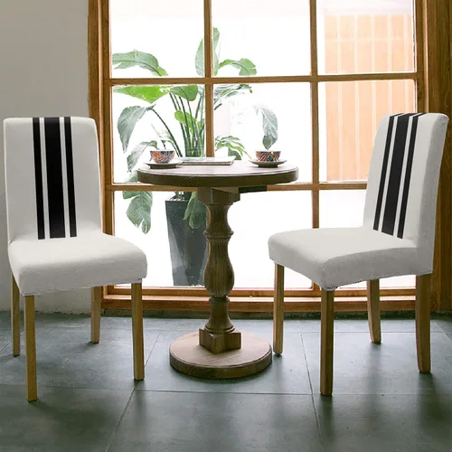 Vista 3 de Funda para silla de comedor, diseño navideño a rayas blancas y negras, estilo rústico, estilo granja, protector elástico para sillas Parsons