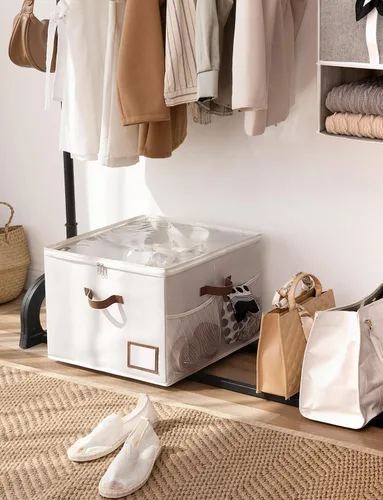 Vista 7 de StorageWorks Organizador de Zapatos para Armario, Cabe hasta 16 Pares, Contenedores de Almacenamiento de Zapatos Cubby con Bolsillo Lateral de Malla