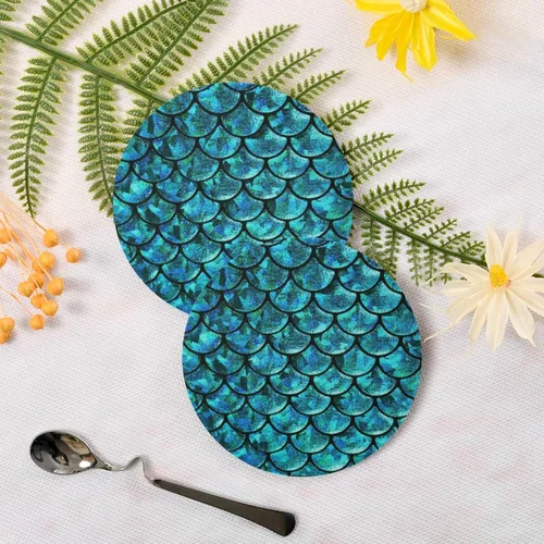 Vista 2 de Posavasos de piedra azul con base de corcho para protección de mesa y evitar daños en los muebles, 4 piezas