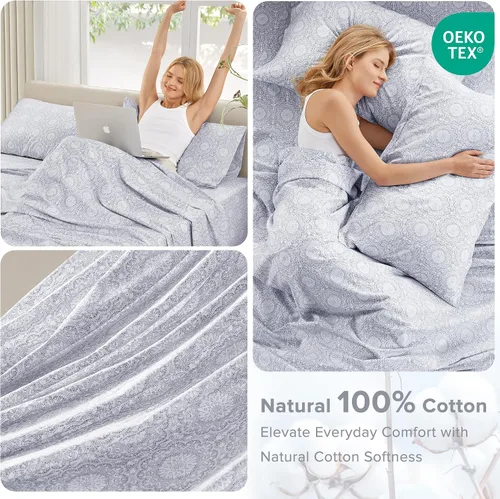 Vista 5 de Comfort Spaces Juego de sábanas 100% algodón transpirable, ligero, suave, con bolsillo elástico de 12 pulgadas que se adapta a colchones de hasta 14