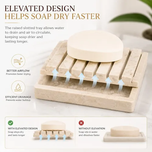 Vista 4 de Creative Home Jabonera de mano de mármol de champán natural, bandeja de jabón para baño, encimera de baño, fregadero de cocina, organizador Piedra