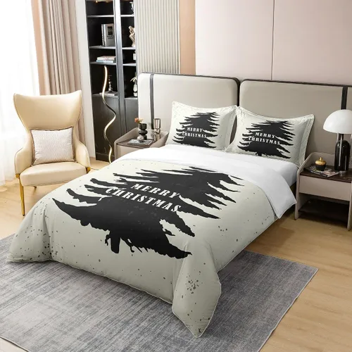 Vista 60 de Funda de edredón de árbol de Navidad 100% algodón natural, juego de ropa de cama de copos de nieve de Navidad para niños y niñas, funda de edredón
