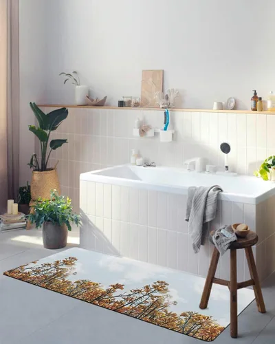 Vista 4 de Tapete de baño para bañera y hojas de flores de otoño, antideslizante, de secado rápido y absorbente, tierra de diatomeas, fregadero, dormitorio