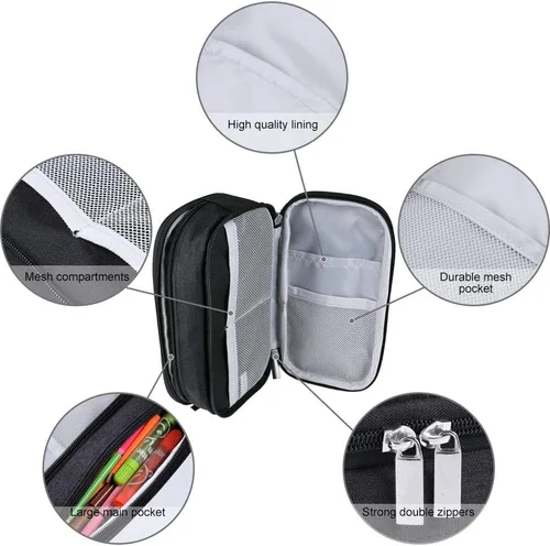 Vista 3 de Estuche para lápices de gran capacidad, bolsa grande de almacenamiento para lápices, bolsa con 3 compartimentos multifuncionales, estuches